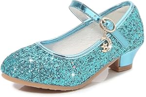 OFANYIA Girls Princess Dress Shoes Kids Girl Party Wedding Princess Mary Jane Shoes Sequins Bridesmaids Shoes Sparkle Heels Shoes for Wedding Dancing Party