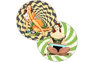 Doppelseitige 60er-Stil Pin Up Girl Slipmats für Plattenspieler | Weich Hochwertiger Filz Turntable Matte Paar | Northern Soul Mod Plattentellerauflage | Produziert in Berlin von Concrete Schoolyard