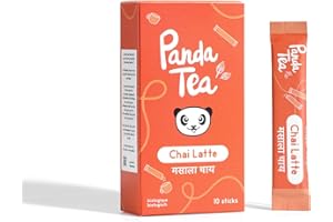 Panda tea - Chai Latte Bio en Sticks – Masala Chai en Poudre Sans Sucre – 10 Sticks 15g - Thé Noir & Épices : Clou de Girofle, Cardamome, Cannelle, Gingembre bio - Digestion & Energie