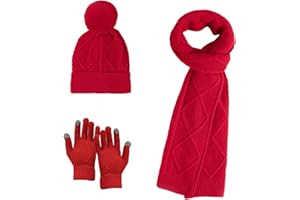 Ruiqas Juego de bufanda larga con pompón y guantes para pantalla táctil, unisex, tela elástica suave, cálido, mantiene el frío, accesorio de invierno