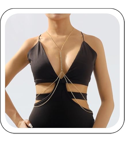 Ensemble Chaîne De Corps Bleu Pailleté – Bijoux De Corps Multicouches Sexy – Chaîne De Taille Et Poitrine Pour Femme