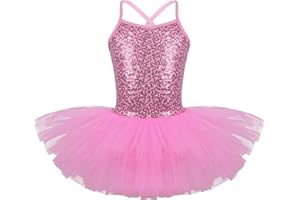 IEFIEL Vestido de Danza Ballet Cisne para Niña Maillot Lentejuelas Leotardo Ballet de sin Manga con Falda Tutú Disfraz de Bailarina 4-16 Años
