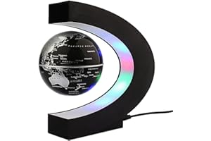 Newooe Floating Globe with LED Lights C Shape Magnetic Levitation Floating Globe World Map for Desk Decoration (Black)