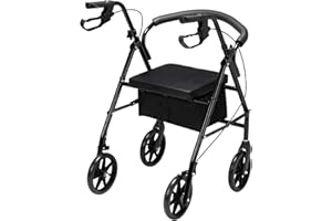 Bonnlo Rollator Walkers, Lightweight All Terrain Walkers w/Extra Wide Padded Seat for Seniors Easy Folding Medical Walker with 8'' Wheels, Storage Pouch, Padded Backrest, Supports up to 300 lbs,Black