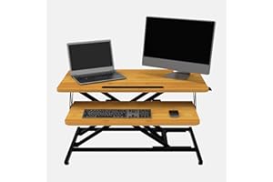 ERGOMAKER Height Adjustable Standing Desk Converter - 81cm (32 Inch) Wide Platform Tabletop Workstation - Quick Sit to Stand Desk Riser for Dual Monitors Bamboo