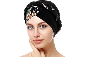 MODAWORLD Turbante Cappello Copricapo Cuffia da Notte Casa Elegante Cappello da Donna Turbante + Fascia in Cotone Cappello per Chemioterapia