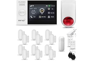 HUXGO® HXA007 Alarme Maison sans Fil WiFi + GSM avec Sirène exterieure sans Fil | Système d'alarme avec détecteur de Mouvement, 12x capteurs de Porte | Kit sécurité Maison, Appartement, Garage
