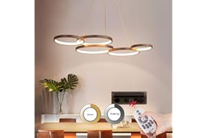 JINWELL Nowoczesna lampa wisząca LED z pilotem zdalnego sterowania, przyciemniana, z regulacją wysokości, żyrandol do salonu, jadalni, biura, sypialni, lampa sufitowa, 92 x 55 cm, 63 W, pięć pierścieni