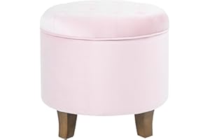 Homepop Home Decor | Upholstered Round Velvet Tufted Foot Rest Ottoman | Ottoman with Storage for Living Room & Bedroom | Decorative Home Furniture, Pink Blush