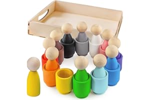 Ulanik Lalki Peg w kubkach Montessori zabawka drewniana Sorter Gra 12 gnomów 85 mm Wiek 3+ kolor sortowanie i liczenie Lalki Peg Przedszkole Nauka Edukacja