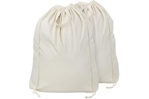 AMONSEN AMX - 2 sacchetti per biancheria in tela di cotone naturale al 100% con manici e chiusura a coulisse, lavabili in lavatrice, per cesti e portabiancheria