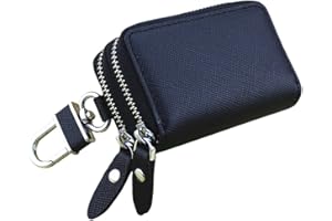 Esdrem Unisex Genuine Leather Key Case Holder Double Zipper Car Keychain Wallet Coin Purse Black