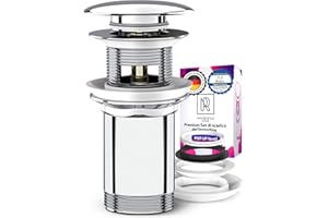 M. ROSENFELD HOME Piletta Click Clack per Lavabo del Bagno con Troppopieno - Universale Scarico G1-1/4 Pollici - Tappo Lavandino del Bagno Cromato in Acciaio Inox - Incl. 3 Guarnizioni