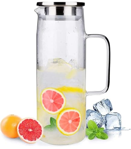 GuDoQi Carafe En Verre Borosilicaté 1.4L Avec Couvercle - Pichet Élégant Résistant à La Chaleur Pour Jus, Lait Et Boissons Chaudes Ou Froides