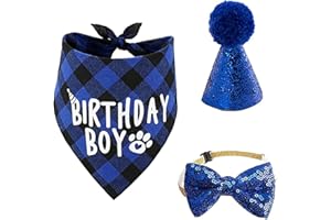 Clyhon 3 Stücke Hund Geburtstag Bandana Set, Hund Geburtstag Hut Hundegeburtstagskrawatte Krawatten Hund Halstuch Bandana Hunde Zubehör Set Hundegeburtstagsparty für Welpenkatzenhaustier Blau