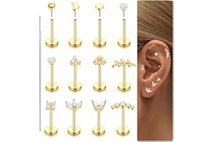 LOLIAS 16G/20G Tragus Helix Labret Piercing Ohr Chirurgenstahl Flatback Ohrringe Stecker Hypoallergen Lippenpiercing Ohrpiercing Ohrstecker Damen Flat Knorpel Conch Nasen Piercings 6mm