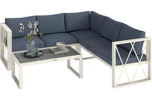 Outsunny Set di Mobili da Giardino 4 Pezzi, Salotto da Esterno Angolare con 2 Divano a 2 Posti, Poltrona Reclinabile a 5 Livelli, Tavolino da Caffè in DPC e Cuscini Lavabili, in Acciaio, Grigio