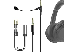 Geekria Boom-mikrofon hörlurskabel kompatibel med Sony WH-1000XM6/WH-1000XM5/WH-1000XM4, ULT Wear; 3,5 mm nylonflätad ersättningskabel med boom-mikrofon (5,6 ft)