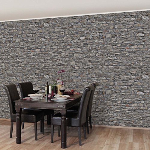 Fototapete | Steintapete Alte Steinmauer - Vliestapete Querformat | Tapete Steinoptik Bruchstein Grau | Vlies Wandbild XXL Steinwand Stein Mauer Wand 3D Foto Schlafzimmer Wohnzimmer Küche