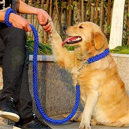 Heavy Duty Dog Braided Collar - Gear Martingale Adjustable Choke-Style Dog Collar - with Solid Hand Crafted Rope Leash with Bonus Pet Training eBook - Price Xes (L, blue)