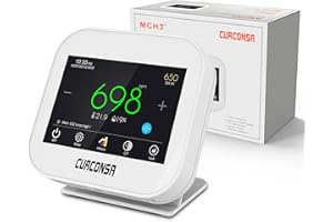 Medidor de CO2, CURCONSA Detector de CO2 con Temperatura Ambiente, Humedad y Reloj, Sensor NDIR-CO2, Pantalla TFT a Color de 3.5 Pulgadas con táctil capacitiva