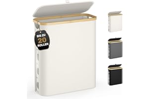 ELIHGTBY 42L Toilettenpapier Aufbewahrung mit Deckel & Sichtfenster, 20 Standard Rolle, Wasserdichter Bambus Aufbewahrung Badezimmer, klappbarer Multifunktionskorb für Bad, Kleiderschrank Beige