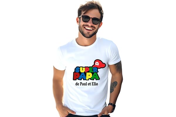 T-Shirt Personnalisé Super Papa de (prénom) - Cadeau Unique pour la Fête des Pères, Anniversaire ou Toute Occasion Spéciale
