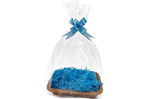 SMKGNOME Hamper Basket Kit for Gifts, 30 x 20 cm Basket, Ribbons for Gift Wrapping, Cellophane Bags and Crushed Paper for Christmas Decorations, Party, Festival and Celebrations (Blue)