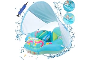 TUIBEIDAMAI Baby Schwimmring mit Sonnendach Abnehmbaren,Schwimmring mit Sonnenschutz Verstellbare Schultergurte,Aufblasbarer Schwimmreifen Baby,Schwimmtrainer Baby,Baby Float Schwimmring für ab 3-36 Monate