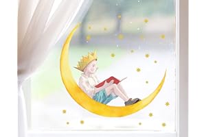 TinyFoxes Fensterbild Kleiner König im Mond - selbstklebende und wiederverwendbare Fensterdeko - märchenhafte Motive für das Kinderzimmer - handgezeichnet von Kristin Franke