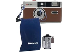 AgfaPhoto Cámara de Fotos analógica de 35 mm, Color marrón + Negro/Blanco + película + batería