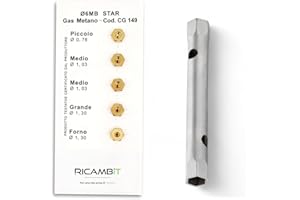 RICAMBIT Kit 5 Ugelli 6MB Gas Metano Universali per Cucine e Forni | Misure (Piccolo 0,78-2x Medio 1,03 - Grande 1,30 - Forno 1,30) (Ugelli+Chiave)