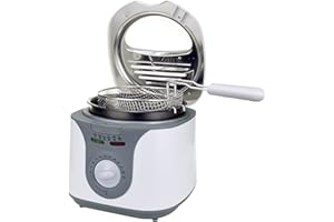 AUGOSMA Augosoma Friggitrice ad olio 850-950 W, Friggitrice Elettrica Piccola 2 Litri con Oblò, Cestello in Acciaio Rimovibile Lavabile, Temperatura Regolabile, Piedini Gommati Antiscivolo, Bianco