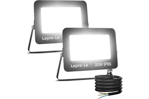 Lepro Reflektor zewnętrzny LED, 2 sztuki, 20 W, super jasny, 1700 lm, reflektor zewnętrzny 5000 K, zimna biel, IP65, wodoodporny reflektor zewnętrzny, lampa zewnętrzna na podwórko, podjazd, drzwi,