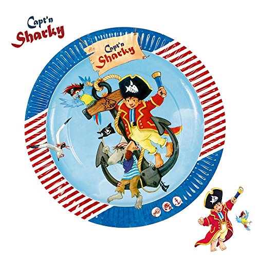 37-teiliges Partyset * CAPT’N SHARKY * mit Teller + Becher + Servietten + Deko // Piraten Kindergeburtstag Kinder Geburtstag Party Mottoparty Luftballons Deko Pirates Kaptiän Kaptn Captn - 2