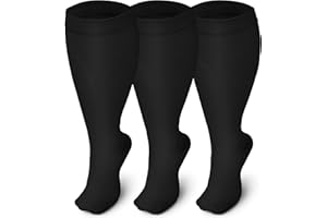 Gcbiger 3 Pairs Plus Size Compression Socks (20-30 mmHg) for Women & Men, Wide Calf Extra Large Knee High Stockings