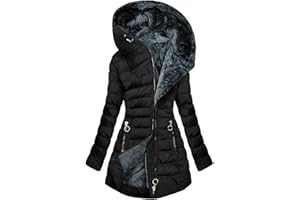 Generisch Wintermantel Damen Lang Winterjacke Warm Gefüttert Winterparka Winter Jacke Mantel Parka Mode Pufferjacke Reißverschluss Klassisches Steppmantel Einfarbig Daunenmantel mit Kapuze Steppjacke