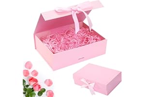 TZQFROCE Geschenkbox 21 * 16.5 * 7 cm Geschenkbox mit Schleife Geschenkboxen Geschenkkarton mit Magnetisch Deckel und Schleife für Hochzeiten, Geburtstage, Jubiläen (Rosa)