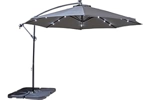 Neo 3M Garden Banana Outdoor Waterproof Freestanding Parasol LED Lights Hanging Cantilever Umbrella Sun Shade with Crank Handle Water Base