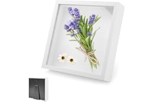ARCPNRT Cornice Portafoto 3D, Cornice Quadrata Floreale da Esposizione Profonda di 3 cm, Box Frames 3D in Legno 30 x 30 cm, con Lastra Acrilica Trasparente, per Regali di Ricordo di Famiglia(Bianco)