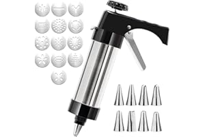 SEMAZZ Sparabiscotti Pressa per Biscotti in Acciaio Inossidabile,Professionale Biscotto in Inox Biscotti Sparabiscotti con 1 PCS Pistola di Glassa + 8 PCS Stampo per Biscotti + 4 PCS Punte di Glassa Biscuit