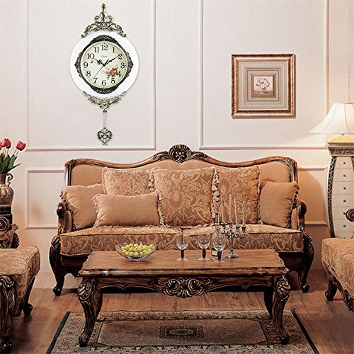 HENSE 13-Zoll-Antik Retro Dekorative Holz Uhren Ultra-Mute Silent-Quarz-Uhrwerk aus Holz Wanduhr mit Schaukel Pendel HP06 (Weiß) - 6