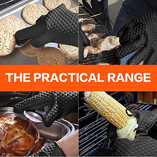 KKtick Ofenhandschuhe Silikon Heat Resistant Grill Zubehör Kitchen Tools für Ihre Indoor&Outdoor Bedürfnisse Kochen, Widerstandshochtemperatur, Wärmedämmung, Superb Grip Oven mitts- 1 Paar(Schwarz) - 5