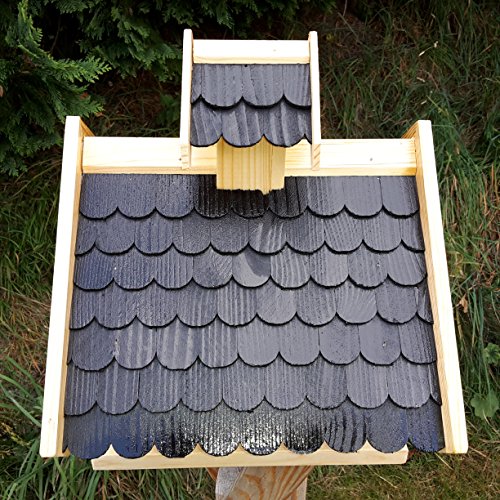 Vogelhaus-XL Schwarz- Vogelhäuser-Vogelfutterhaus Vogelhäuschen-aus Holz Wetterschutz Putzklappe - 3