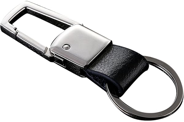 Cerbery® | Porte-clés élégant en cuir avec anneaux et boîte-cadeau | Keychain porte-clés porte-clés porte-clés voiture photo gravure anneau | Femmes Hommes | Cadeau (Argent)