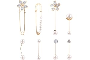 olyee 8 Stück Damen Brosche Pin,Pullover Schal Clips Kunstperlen Brosche Pins Strass Brosche Set Gold Brosche mit Perle Damen Broschen für Kleidung Sicherheitsknopf Brosche für Frauen Kostüm