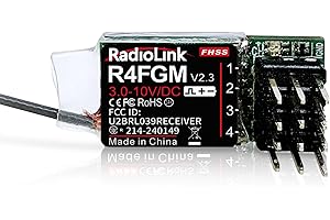 Radiolink R4FGM RC Empfänger V2.2 2.4 Ghz Gyro-integriert 4 Kanäle große Reichweite bis zu 400m für Autos Boote kompatibel mit RC8X/RC6GS V3/RC4GS V3/T8FB/T8S/T16D/T12D