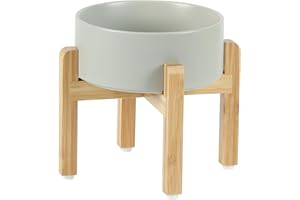 Havniva Ceramic 18,5 cm Hocheinlegesatz für Hunde, Erhöht mit Ständer, Futter- und Wasserbecher für mittelgroße Hunderassen, gewichtete Hundefressschalen, Petbecher (1,3 l, Grau)