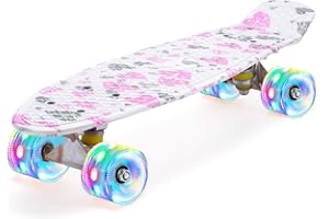 ERNAN Skateboard Complete 22 Inch Mini Cruiser, Rodamientos ABEC-7 y Ruedas 78A PU - para Niños, Adultos, Principiantes con Ruedas Light Up Complete Skateboard