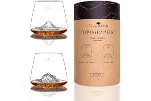 Alaskan MAKER Verres à Whisky 350ml (lot de 2) - Borosilicate de qualité supérieure soufflés artisanalement avec les montagnes en relief | Forme Tulipe | Spiritueux TOPOGRAPHIC (Fuji & Denali)